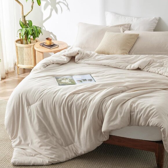 Queen Comforter Set - Beige Soft Bedding for All Seasons, Cationic Dyed - Picture 2 of 5